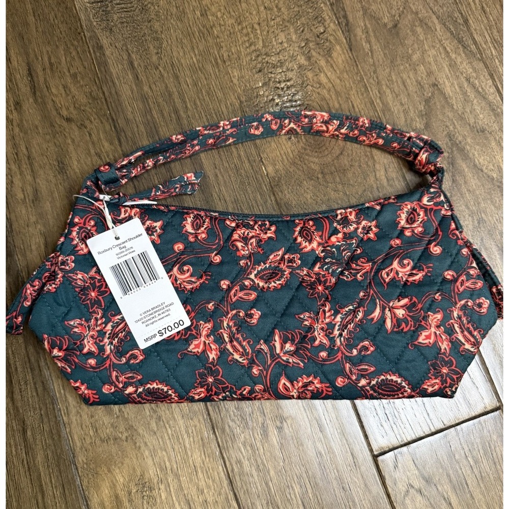 Vera Bradley Roxbury Crescent Shoulder Bag Women NWT Victorian Vines Teal Red